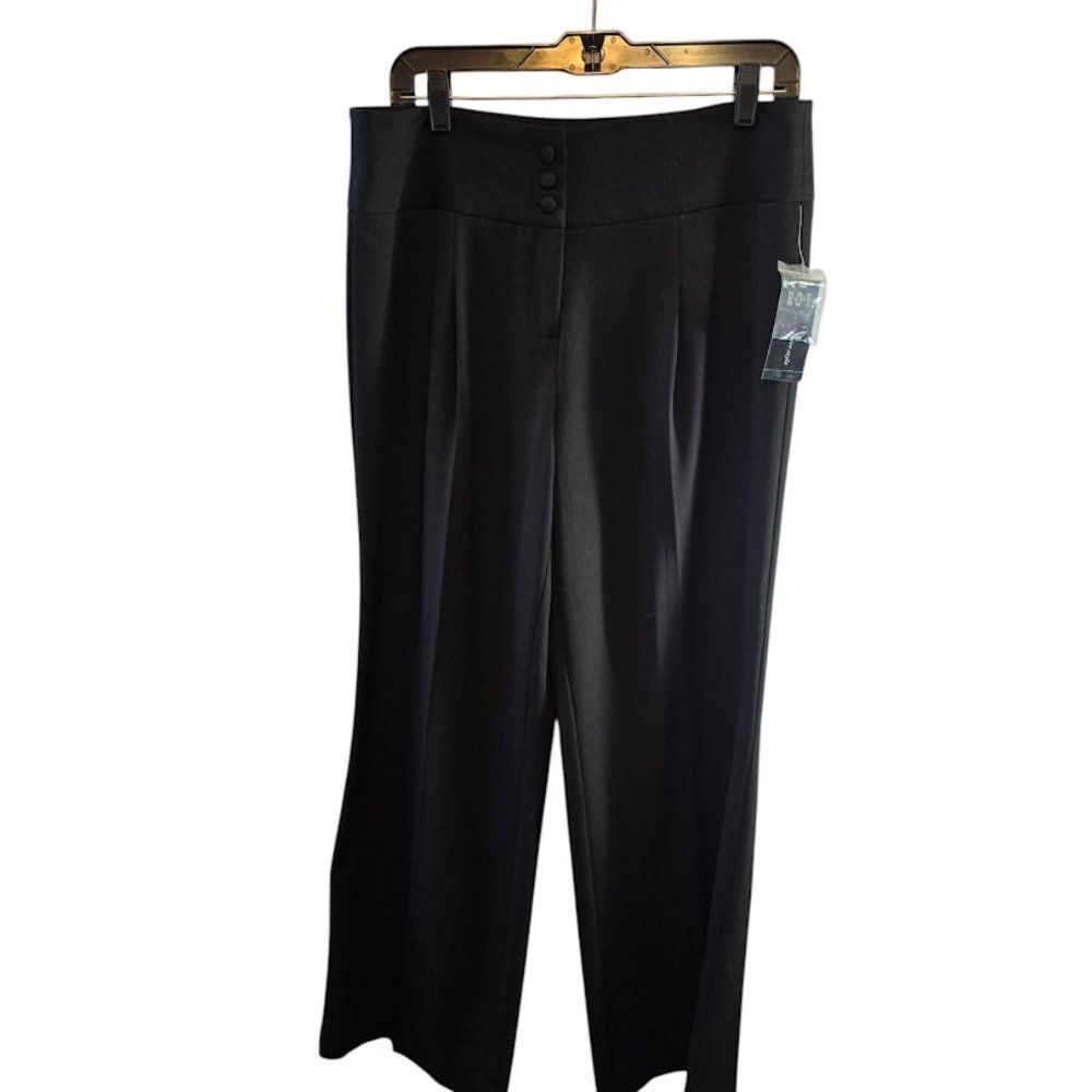 R.Q.T. BLACK DRESS WIDE LEG PANTS SIZE 10 RELAXED FIT WIDE BUTTON WAIST NWT